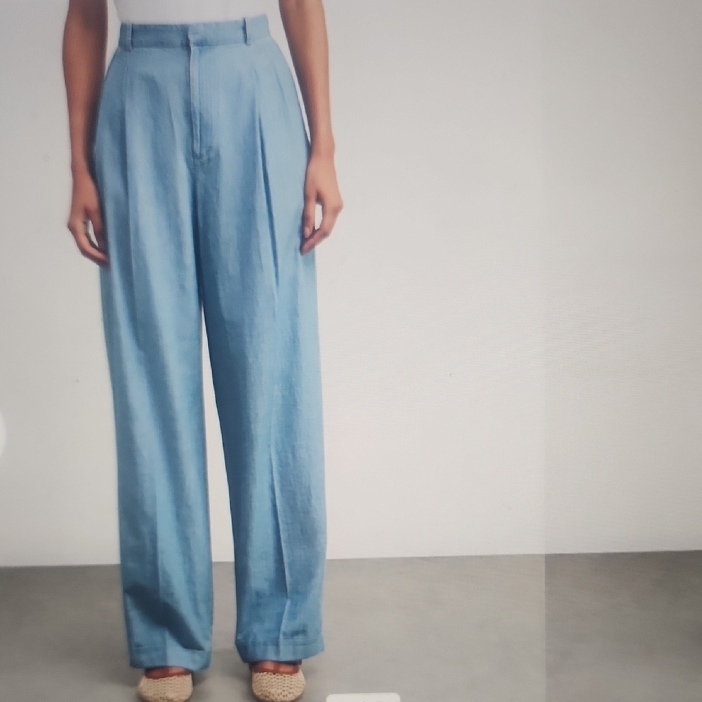 Polo Ralph Lauren Blue Cotton Wide-Leg Trousers Size 2